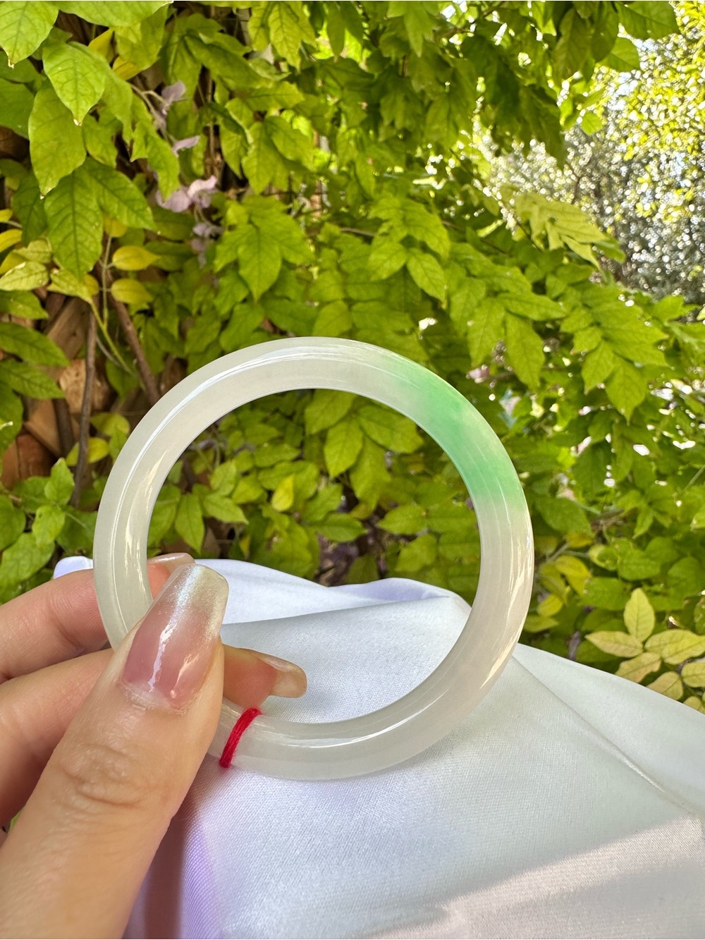 Semi-Translucent Green-White Jade Bangle Bracelet - Diameter 55.63mm- L013